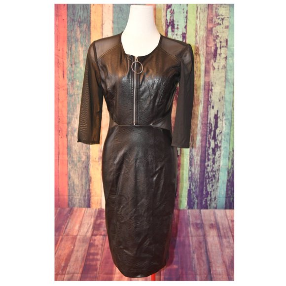 Rinascimento - Faux-leather Sheer Sleeves Little Black Dress (Made in Italy) - Picture 1 of 11